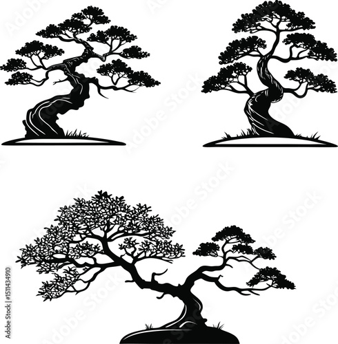 set of vector trees silhouette