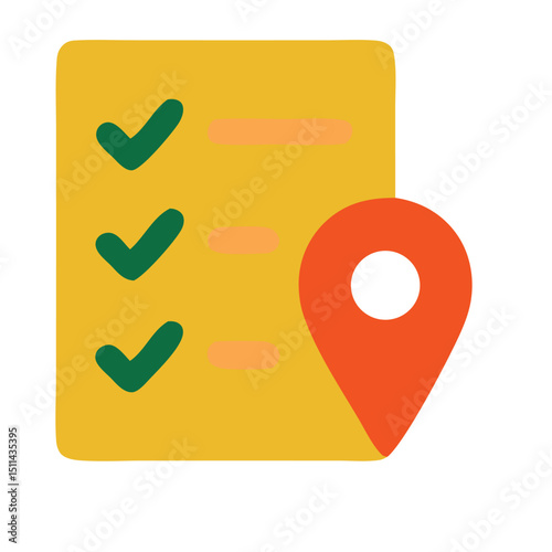 Checklist with Location Pin: A vibrant checklist icon featuring three green checkmarks beside an orange location pin, symbolizing task completion and location tracking.