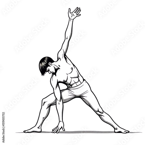 Illustration of a man performing a yoga pose, symbolizing fitness and well-being.