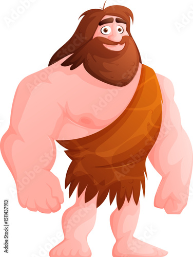 Cartoon caveman character with brown beard and hair wearing a fur pelt garment.