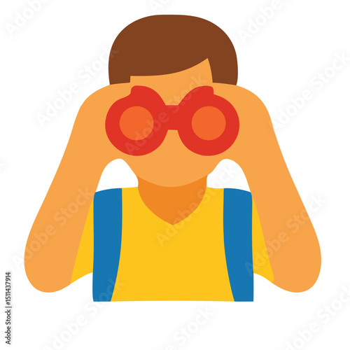 Explorer with Binoculars: A stylized illustration of an explorer gazing through binoculars, symbolizing adventure, exploration, and discovery.
