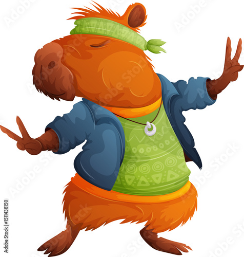 Cool Capybara Spreading Peace and Love, with a Stylish Outfit, and Happy Attitude.