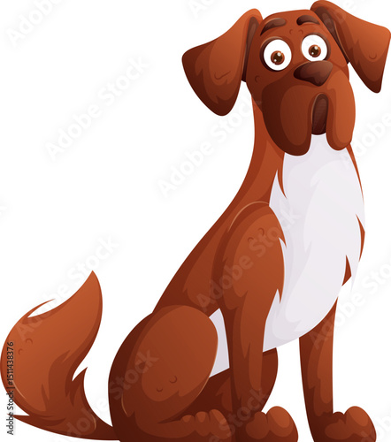 Cartoon Style Dog Illustration of a Brown Dog with a White Chest, Sitting Still.