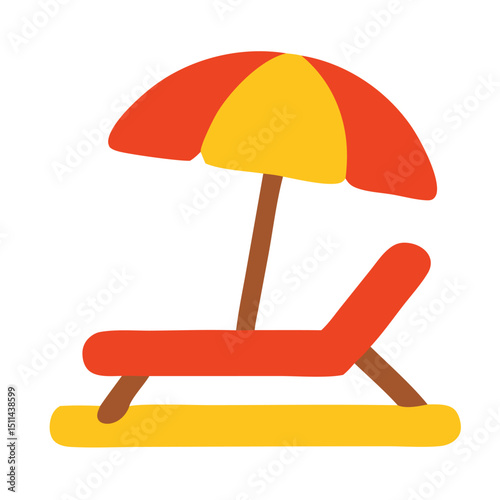 Tropical Beach Icon: A simplified, vibrant icon features a red beach chair and umbrella under the bright sun, evoking the essence of a serene seaside getaway.