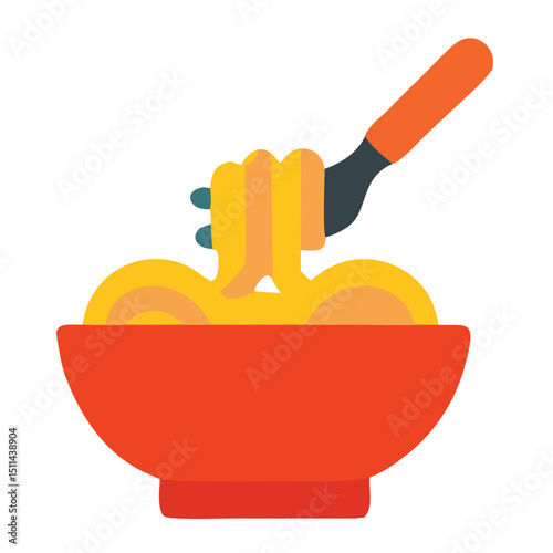 Forkful of Culinary Delight: An appetizing illustration of a vibrant bowl of pasta with a fork is poised, ready to enjoy a delicious meal.