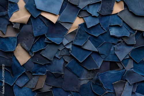 Stack of denim fabric pieces in assorted shades
