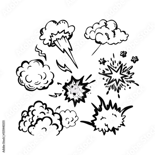 Hand Drawn Comic Style Explosions and Cloud Effects