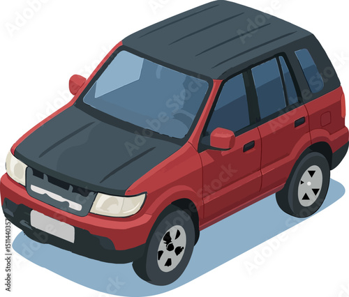 Red auto vehicle, including trucks, SUVs, and cars, isolated on white background as a vintage design illustration