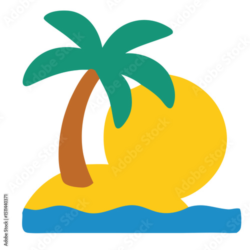 Paradise Isle: A vibrant illustration of a tropical island paradise, featuring a swaying palm tree, golden sun, and gentle waves lapping against the sandy shore.