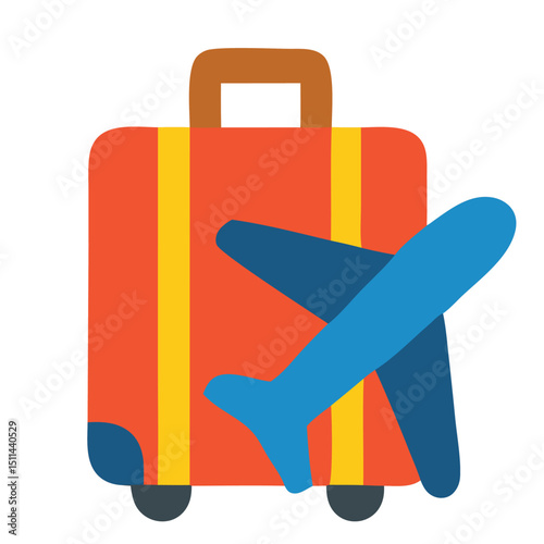Ready for Takeoff: A vibrant illustration of a red suitcase, symbolizing travel, takes flight with a stylized airplane. Embrace the adventure and seize the moment.