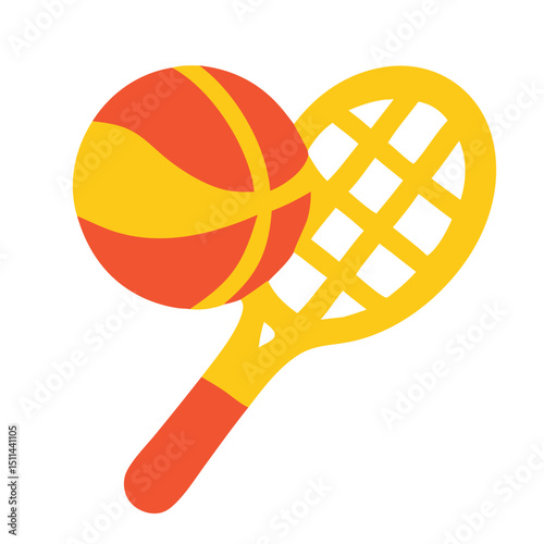 Tennis Racket and Ball: Vibrant illustration captures the essence of sport with a tennis racket paired with a basketball. Embodying playful recreation and energetic competition.
