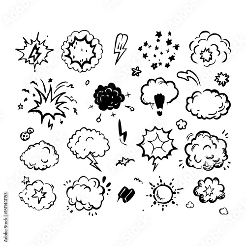 Comic Style Hand Drawn Explosion and Cloud Elements