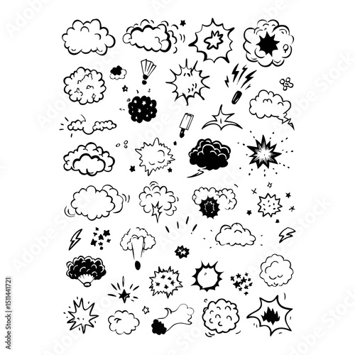 Comic Style Hand Drawn Explosion and Cloud Elements