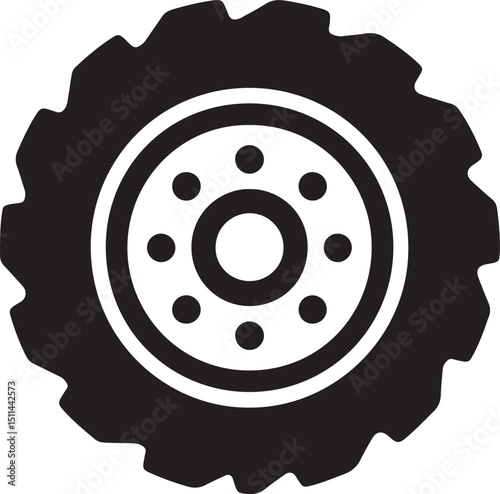Tractor tire silhouette heavy equipment wheel icon vector illustration.