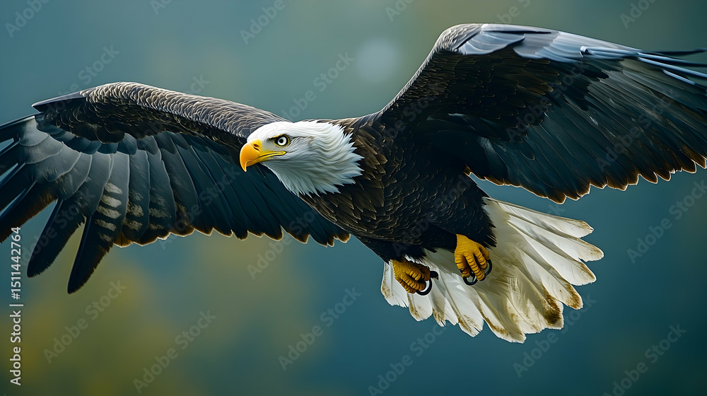 Fototapeta premium Majestic bald eagle soaring through the air.