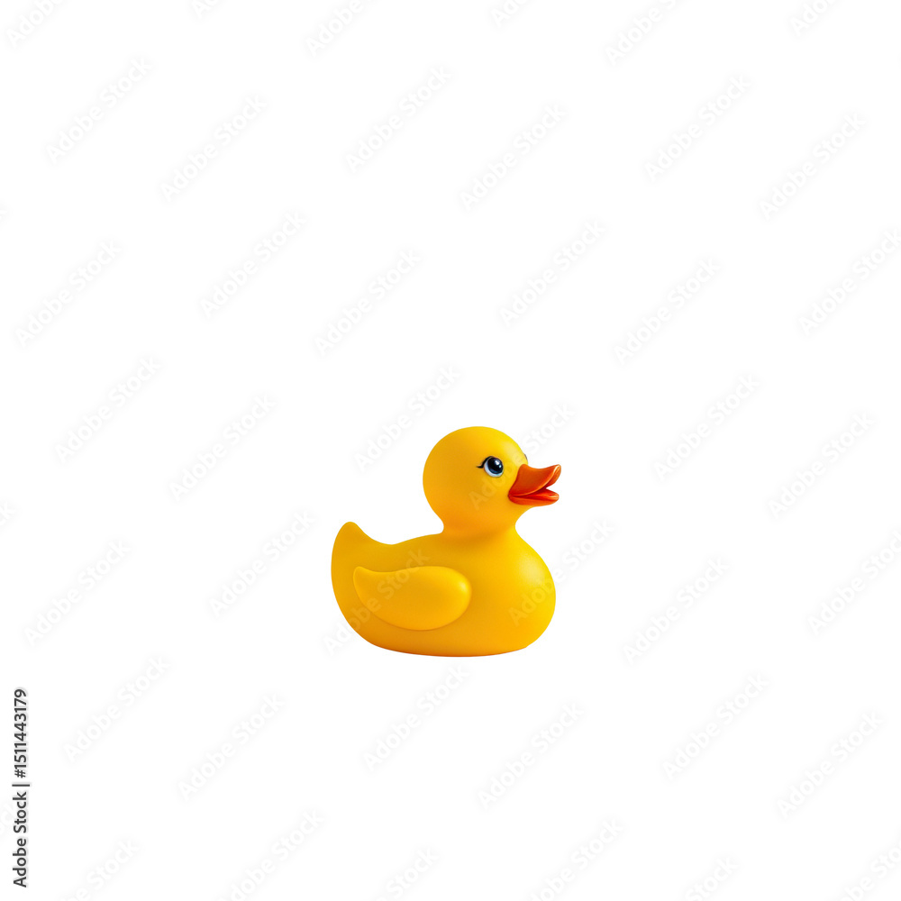 Fototapeta premium Bright Yellow Rubber Duck Floating on Calm Water Surface for Playful Children’s Bath Time Enjoyment and Fun