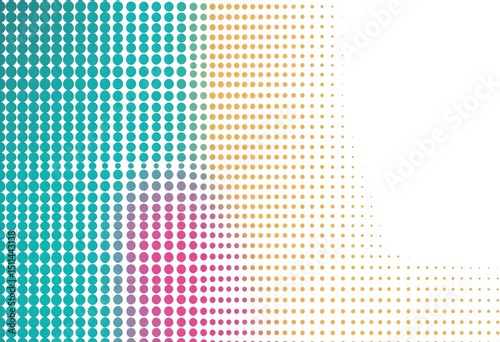 Abstract halftone pattern in teal, rose, and beige on white background,  color,   tones