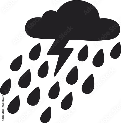 A silhouette image shows a cloud releasing rain into a puddle below, capturing a simple yet poetic weather-themed scene.
