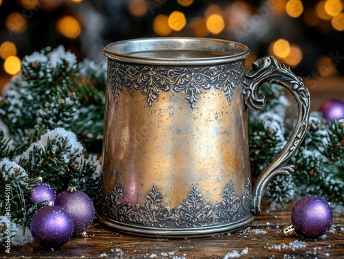 Vintage pewter mug, Christmas decorations