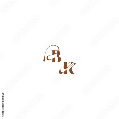 bold and hairline initial wedding logo concept BK elegant curve monogram letter