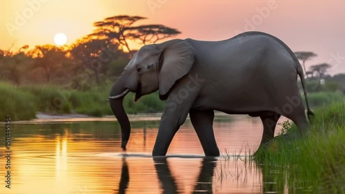 elephant at sunset