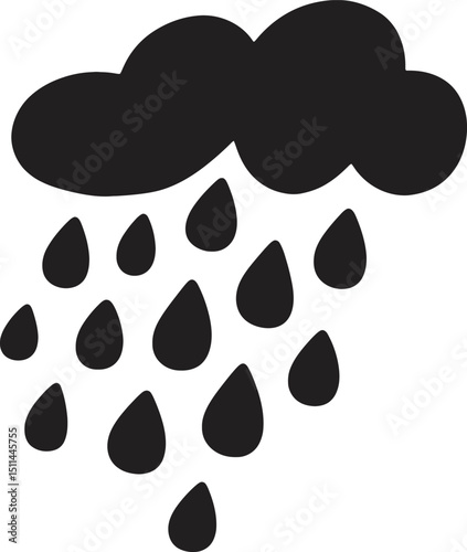 A silhouette image shows a cloud releasing rain into a puddle below, capturing a simple yet poetic weather-themed scene.