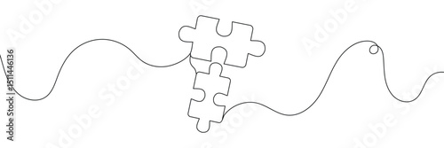 Continuous One Line Drawing of Puzzle Black Sketch on White Background. Puzzle Simple One Line Illustration. Line Art Abstract Business Concept. Minimalist Contour Drawing. Vector EPS 10