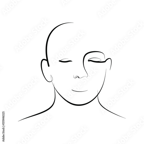 Serene minimalist line art drawing of a peaceful face