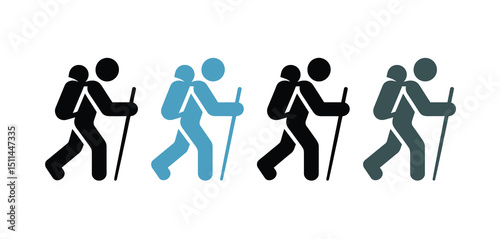 Hiking Icon Set Black Blue and Gray Variations