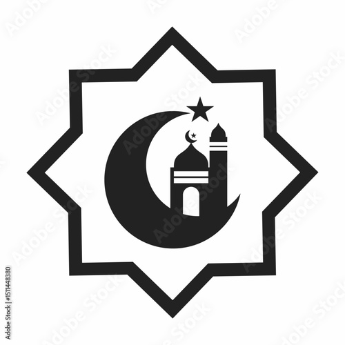 Islamic mosque ornament, vector black praying hands