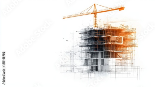 Construction site with building under development, modern apartment or office structure in the city, cut out.