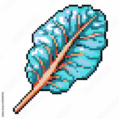 Pixelated blue leaf art with vivid colors and retro