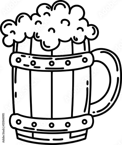 foamy beer mug illustration in black and white