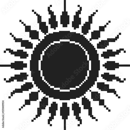 Geometric sun design with radiating rays black and white symmetry, tribal inspired pattern