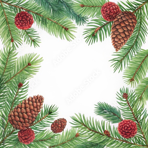 Watercolor Pine Cone and Br...