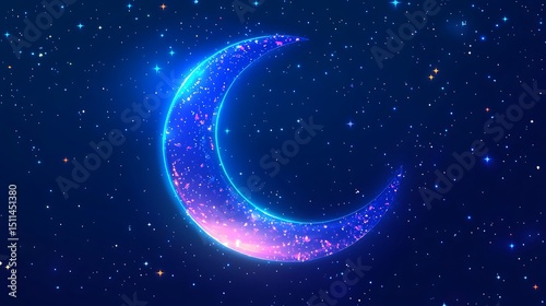 Sparkling crescent moon in night sky
