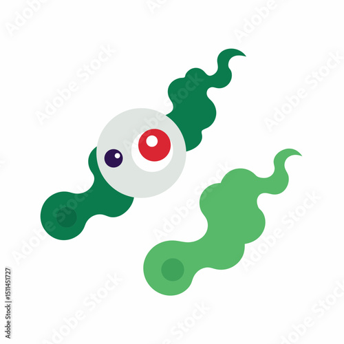 Abstract Halloween Eyeball with Green Smoke Trails on White Background