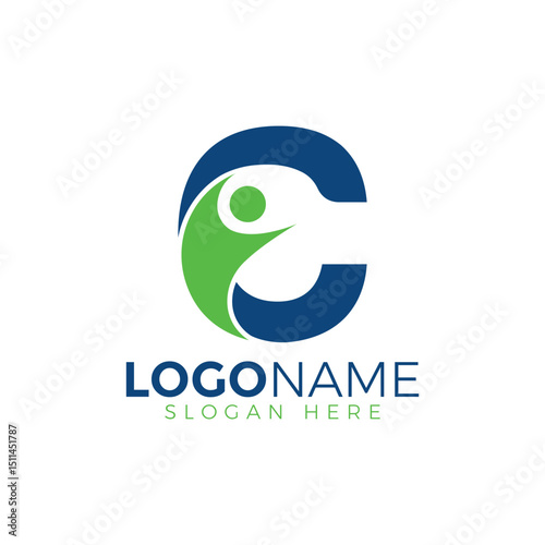 Letter C with people logo design. C medical letter logo. English alphabet with C Health Care Logo