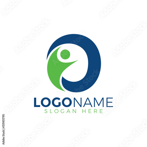 Letter O with people logo design. O medical letter logo. English alphabet with O Health Care Logo