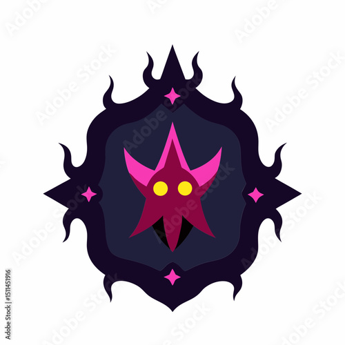 Stylized Dark Emblem with Starfish Shape and Spooky Frame Design