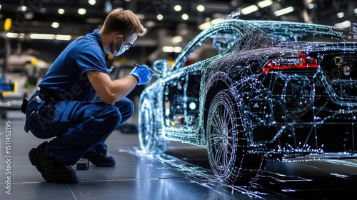 Technician checking car status with advanced software, concept of automotive service and repair tech 3