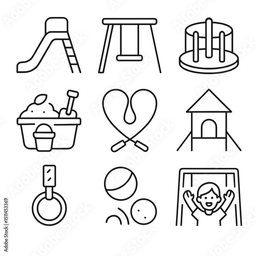 Vector icon set representing children's day activities and play  