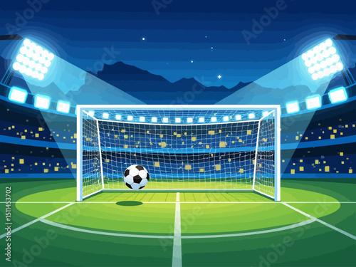 Football goal with soccer ball Stadium goal post penalty kick
