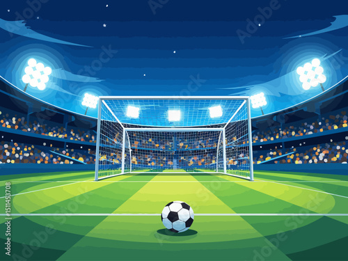 Football goal with soccer ball Stadium goal post penalty kick