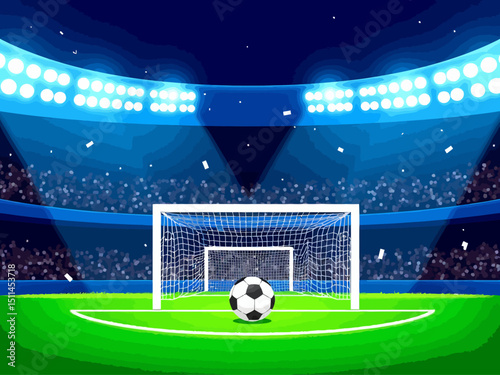 Football goal with soccer ball Stadium goal post penalty kick