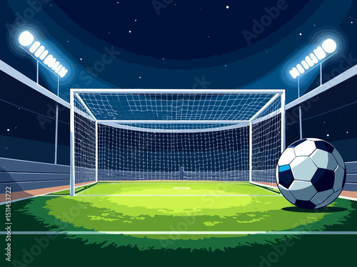 Football goal with soccer ball Stadium goal post penalty kick