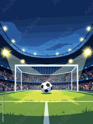 Football goal with soccer ball Stadium goal post penalty kick