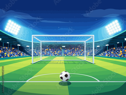 Football goal with soccer ball Stadium goal post penalty kick