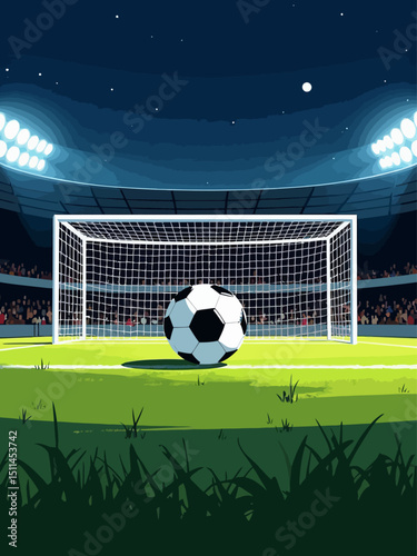 Football goal with soccer ball Stadium goal post penalty kick