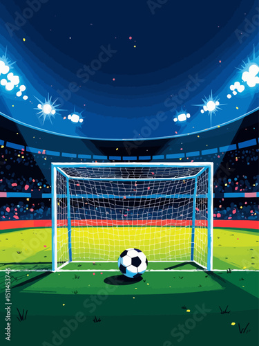 Football goal with soccer ball Stadium goal post penalty kick